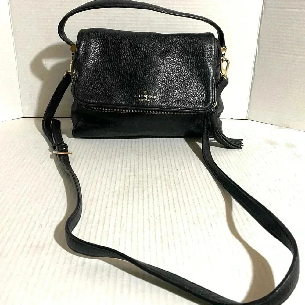 Kate spade black pebbled leather satchel handbag